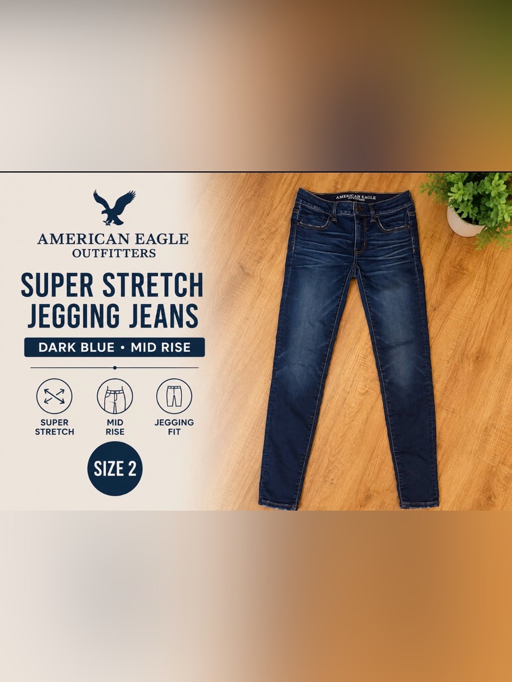 American Eagle Super Stretch Jegging Jean Women’s Sz 2 Dark Wash Mid Rise Skinny